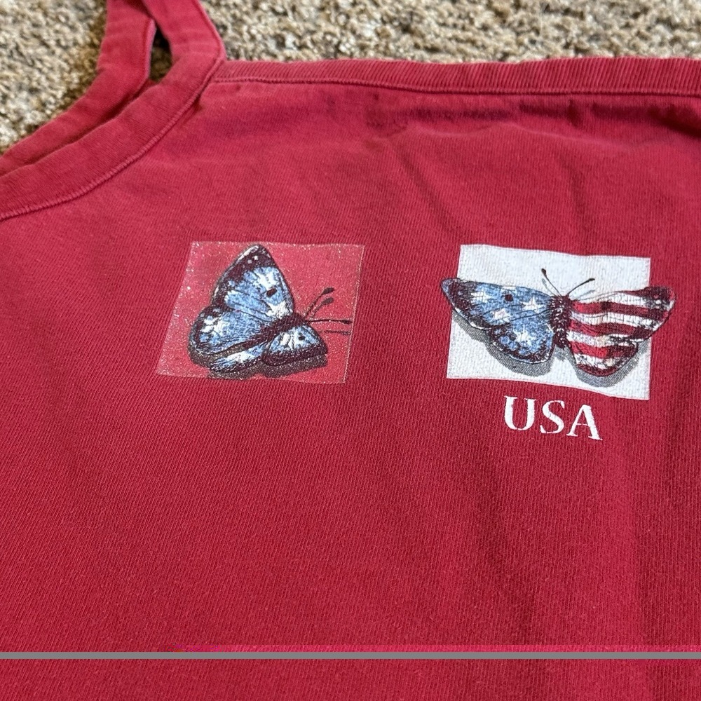 Vintage Y2K Americana Tank Top Sonoma Sz L Red USA Butterfly Cute American Girl - Picture 4 of 5